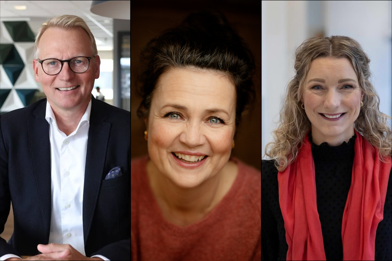 En mann og to kvinner satt sammen i en kollasj.