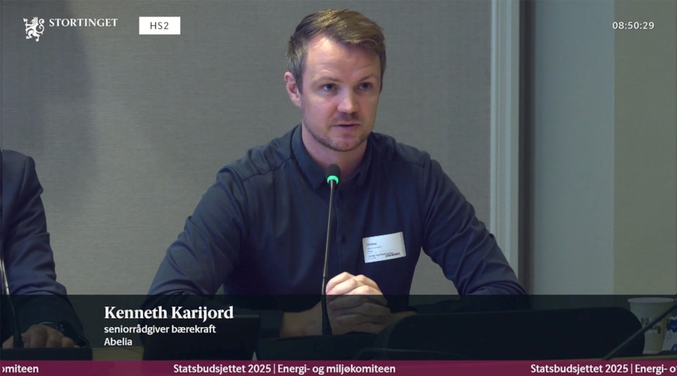 Kenneth Karijord på høring i energi- og miljøkomiteen.