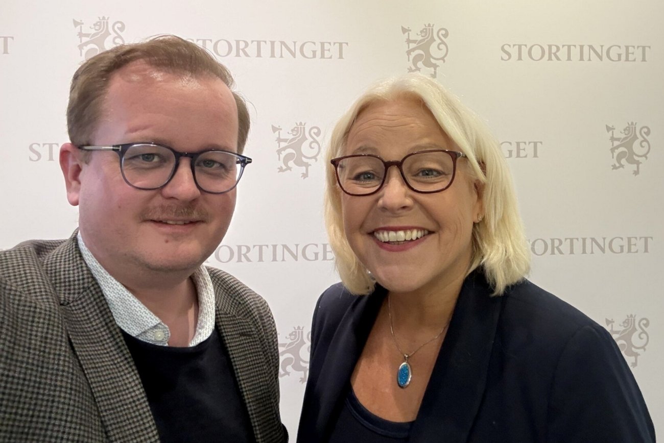 Næringspolitisk direktør Kjartan Almenning og leder for sivilsamfunn i Abelia Birgitte Brekke på høring i Stortinget