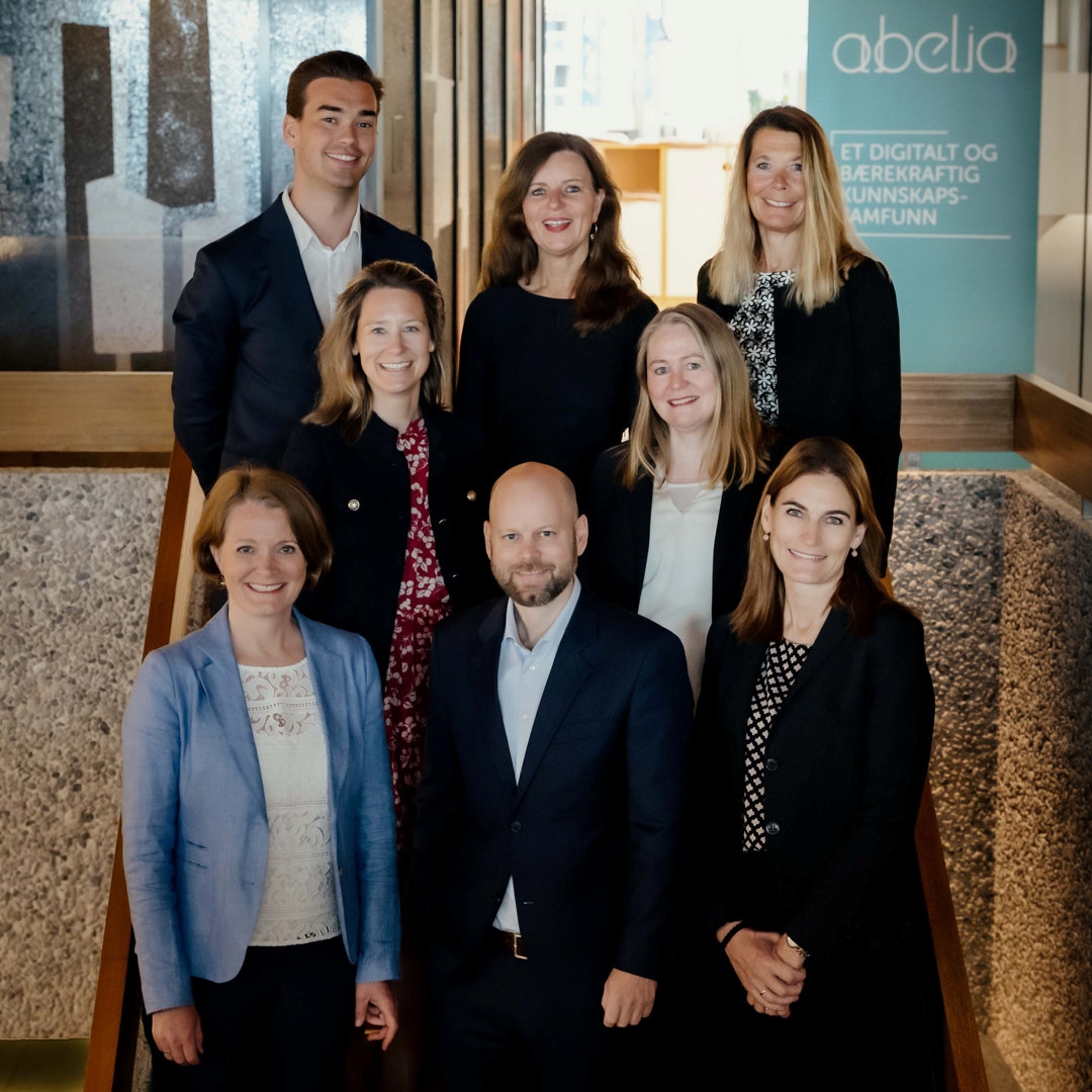 Bilde av Abelias advokater som står smilende i en trapp