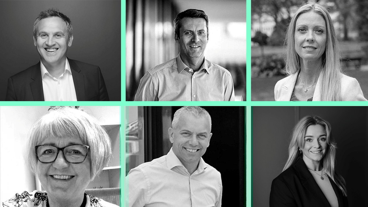 Styret i FIN. Øvre rad: Asbjørn Lilletun (Norinnova), Daniel Ras-Vidal (Kjeller Innovasjon), Hilde Indresøvde (VIS - Vestlandets Innovasjonsselskap). Nedre rad: Hilde Svenning (KUPA), Håvard Belbo (T:lab), Ingrid Sommerli (KPB).